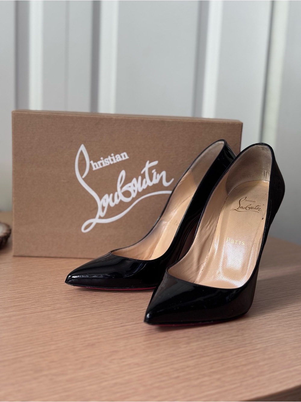 Christian Louboutin Black Patent Leather Pointed Toe Pumps with Red Sole